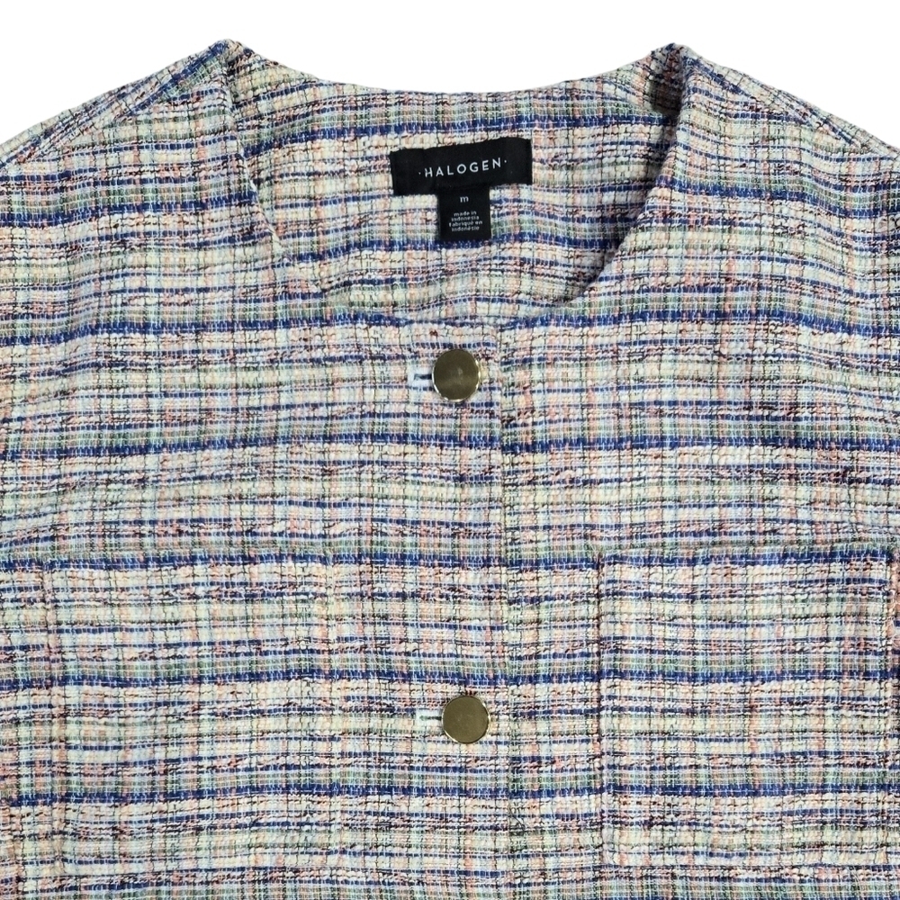 Halogen Multicolor Tweed Collarless Button-Up Bla… - image 4